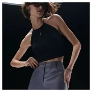 Wilfred Mezzo Ribbed Halter Top - Dark Night Navy Blue